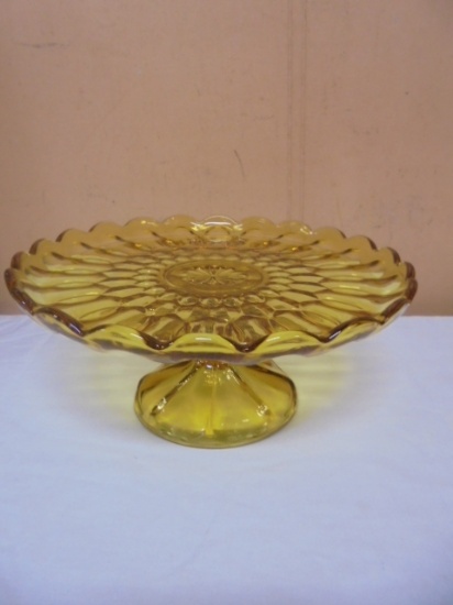Amber Art Glass Pedestal Cake Stand