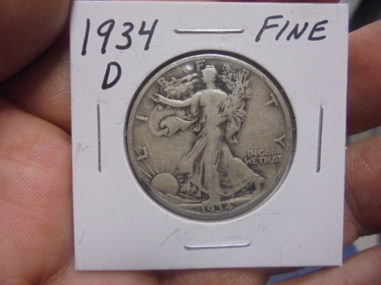 1934 D-Mint Silver Walking Liberty Half Dollar