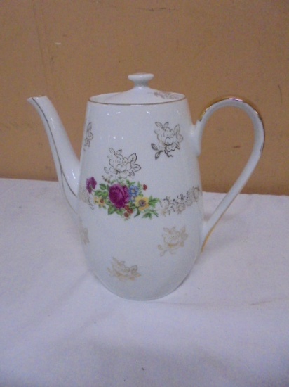 Vintage Gold Trimmed Rose Pattern China Coffee Pot