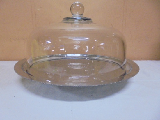 Vintage Chrome Lazy Susan Glass Dome Cake Stand
