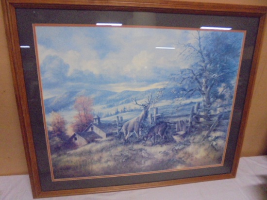 Beautiful Large Framed & Matted Print w/ Deer