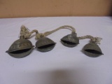 Set of 4 Vintage Brass Bells on Rope