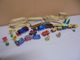 Large Group of Wooden Trains & Tracks w/ Accessories