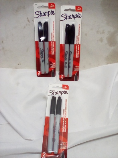 Qty 3- 2 Pack Sharpies. Black Ink & Fine Point Tip.