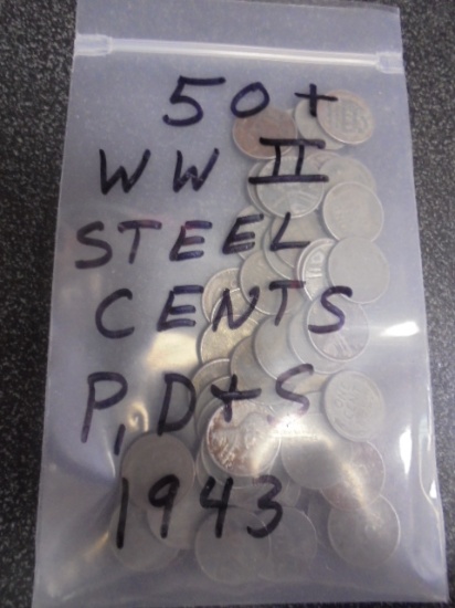 50+ 1943 WWII Steel War Cents