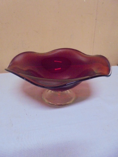 Beautiful Ruby Art Glass Pedistal Bowl