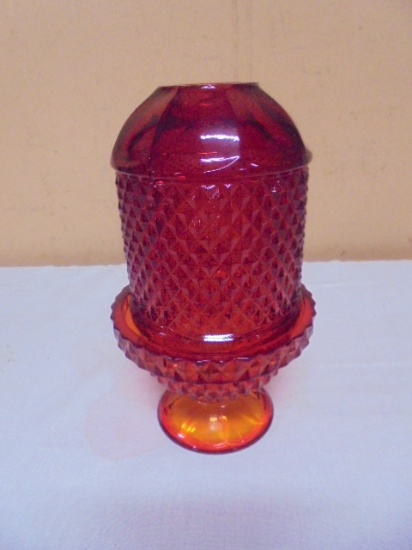 Vintage Viking Glass Amberina Diamond Point Fairy Lamp