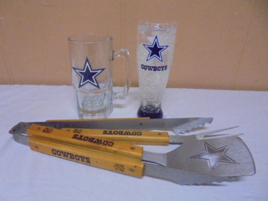 Dallas Cowboys 3pc Grill Tool Set & 2 Beer Mugs