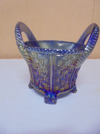 Vintage Northwood Blue Carnival Glass Bushel Basket