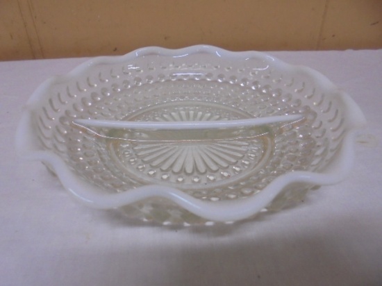 Vintage Fenton Moonstone Hobnail Divided Bowl