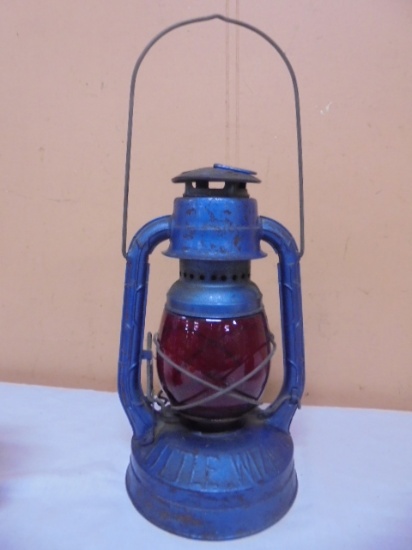 Vintage Dietz Blue Little Wizzard Lantern w/ Red Glass