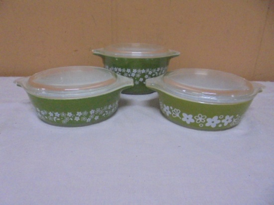 Vintage 3pc Set of Pyrex Spring Blossom Casserole Dishes