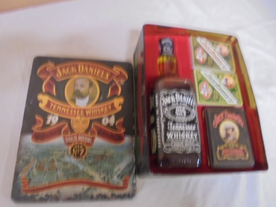 Jack Daniels Vintage 1904 Lithographed Tin w/ Playing Card & Sealed Bottle