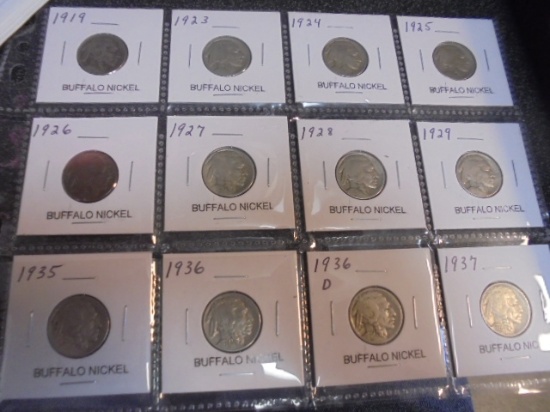 Group of 12 Assorted Date Buffalo Nickels