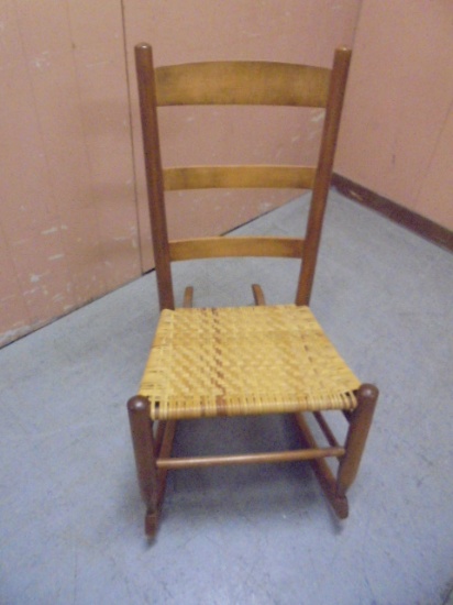 Antique Solid Wood Cane Seat Ladder Back Rocker