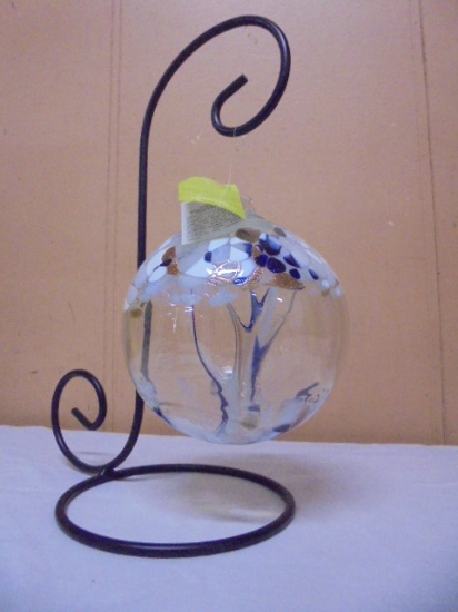 Kitras Art Glass Tree of Peace Art Glass Ball on Iron Stand