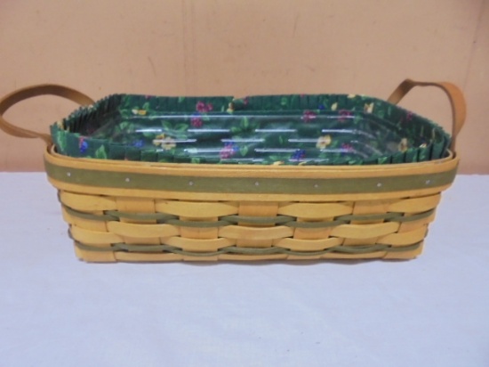 1996 Longaberger Green Rememberance Berry Basket w/ Liner & Protector