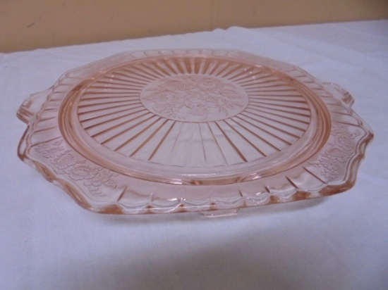 Pink Depression Glas Mayfair Pattern Cake Plate