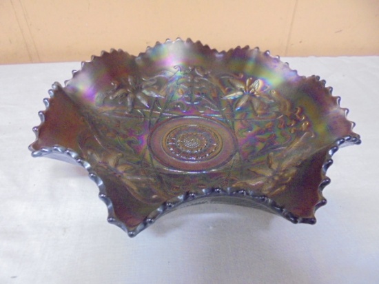 Vintage Northwood Fruits & Flowers Purple Smoke Carnival Glass Bowl