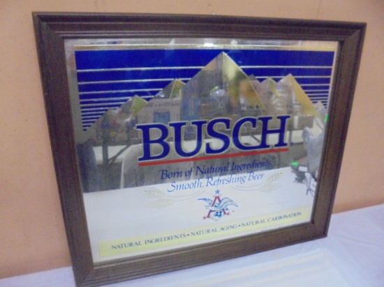 Vintage Wood Framed Busch Beer Bar Mirror