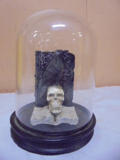 Ashland Skeleton Manor Gothic Halloween Crown on Skull in Glass Dome