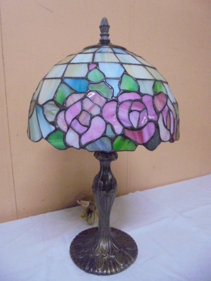Beautiful Metal Stained Glass Shade Table Lamp