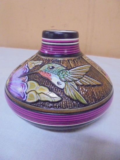 Lansing Pottery Handmade Pottery Vase w/ Hummingbird