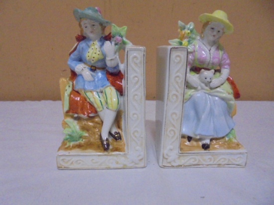 Set of Vintage Porcelain Victorian Ladies Bookends