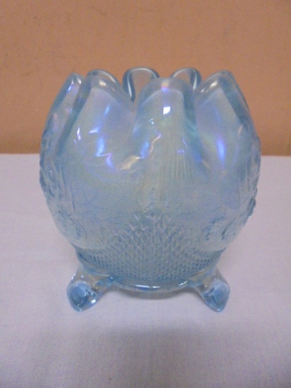 Vintage Northwood Ice Blue Carnival Fine Cut & Roses Rose Bowl