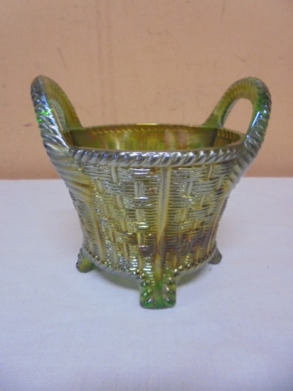 Vintage Northwood Green Ice Carnival Glass Bushel Basket