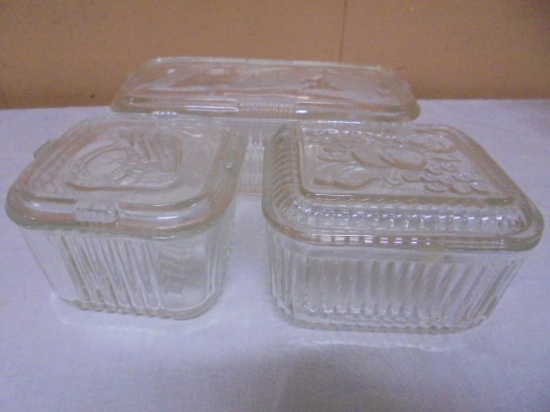 Vintage 3pc Glass Refrigerator Dish Set