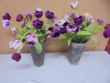 2 Galvinized Metal Vases w/ Artificial Tulip Décor