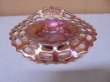 Vintage Fenton Red Carnival Glass Basket Weave Bowl