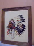 Hand Made & Framed Crenel Embroider of Native American Chief