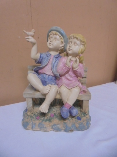 Boy & Girl on Bench Garden Statue