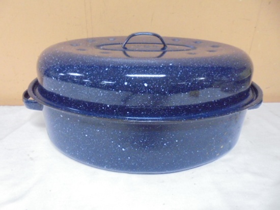 Large Blue Graniteware Roaster