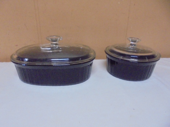 2 Black Corningware Baking Dishes w/ Lids