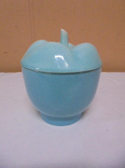 Vintage Teal Ceramic Apple Jar