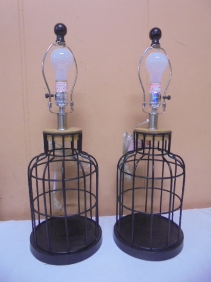 Matching Pair of Metal Art Table Lamps
