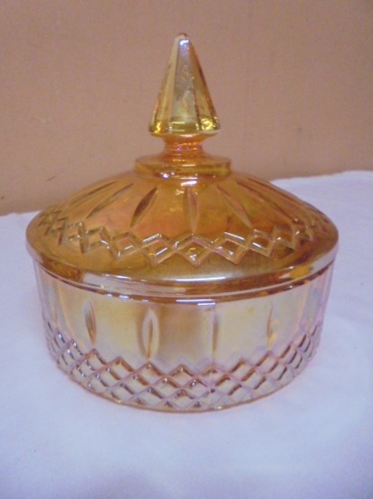 Vintage Indiana Glass Orange Carnival Glass Diamond Point Pattern Candy Dish