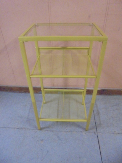 Gold Metal 3 Shelf Side Stand w/ Glass Top