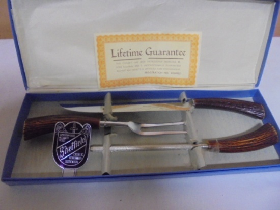 Vintage Sheffield 3pc Bone Handle Carving Set