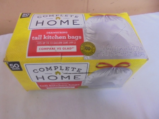 Brand New Box of 50 Complete Home Drawstring Kitchen Trash Bags