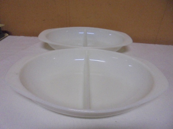 2 Vintage Matching Pyrex Divided Casserole Dishes