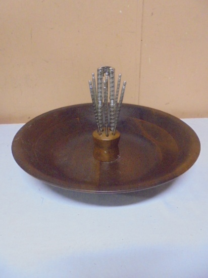 Vintage Walnut Nut Bowl w/ Original Nutcracker & Pick Set