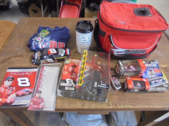 Large Group of Assorted Dale Earnhardt Jr Collectibles in Softside Cooler