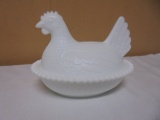 Vintage Indiana Glass Milk Glass Hen on Nest