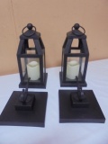2 Matching Flameless Lanterns w/ Wall Mount Hanging Brackets