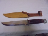 Vintage Globemaster No. 614701 Hunting Knife w/ Leather Stacked Hand & Leather Sheaf
