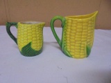 2 Vintage California Pottery Mini Creamer Corn Pitchers